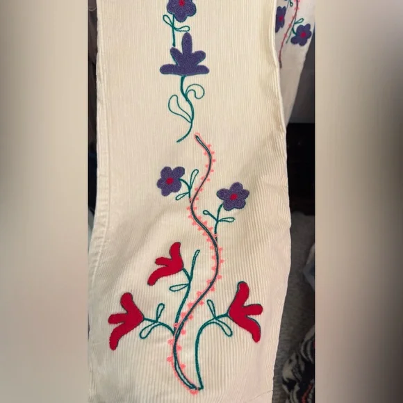 Free People Cream Embroidered Flare Jeans